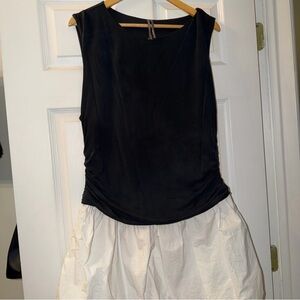 Anthropologie Black and White Sleeveless Midi Dress with Scoop Neckline